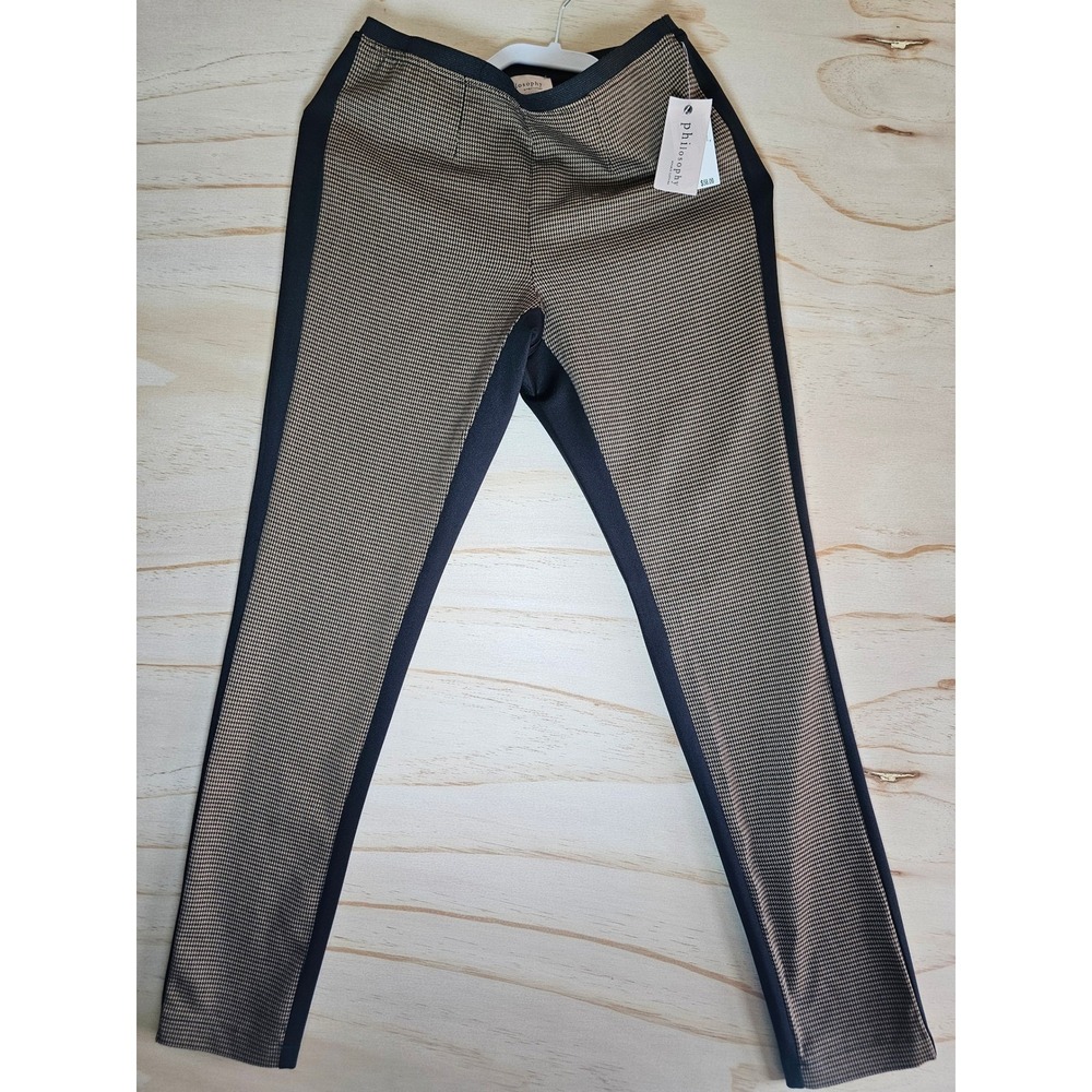 Philosophy Republic Clothing Houndstooth Leggings Black Tan Side Stripe Small‎